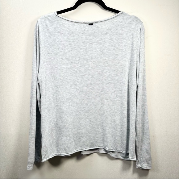 St. John Heather Gray Viscose and Silk Asymmetrical Top, Beaded Scoop Neck - Picture 3 of 14